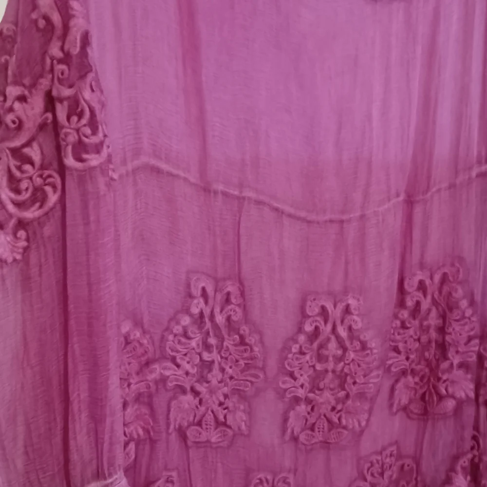 Soft Surroundings XL Silk Purple Blouse With Embroidery Sheer Chic Fall Travel - Picture 3 of 5